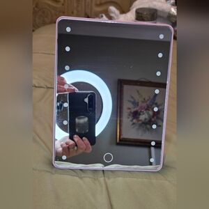 Pink LED Lighted Vanity Makeup Mirror Touch Sensor Folding Stand